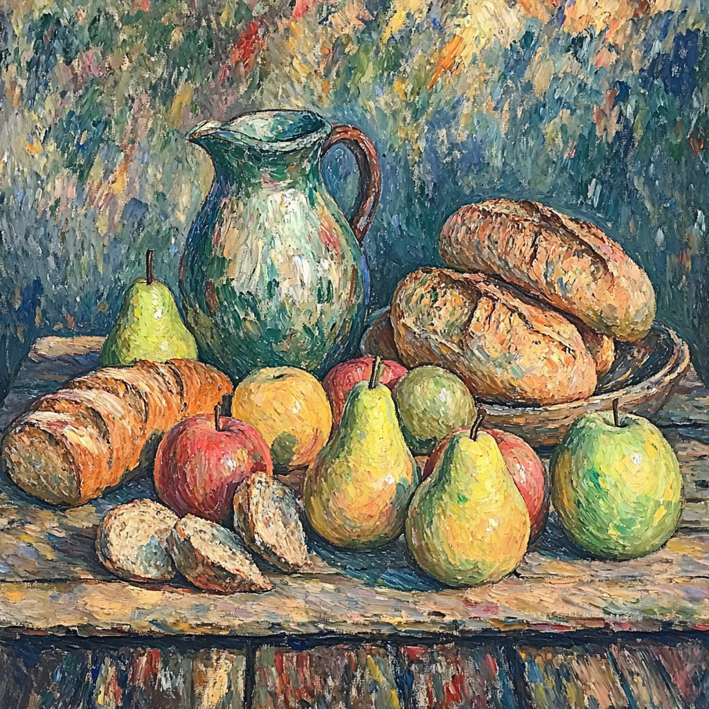 Paul Cezanne Inspired Still Life With Fruit And Bread Paint by numbers art