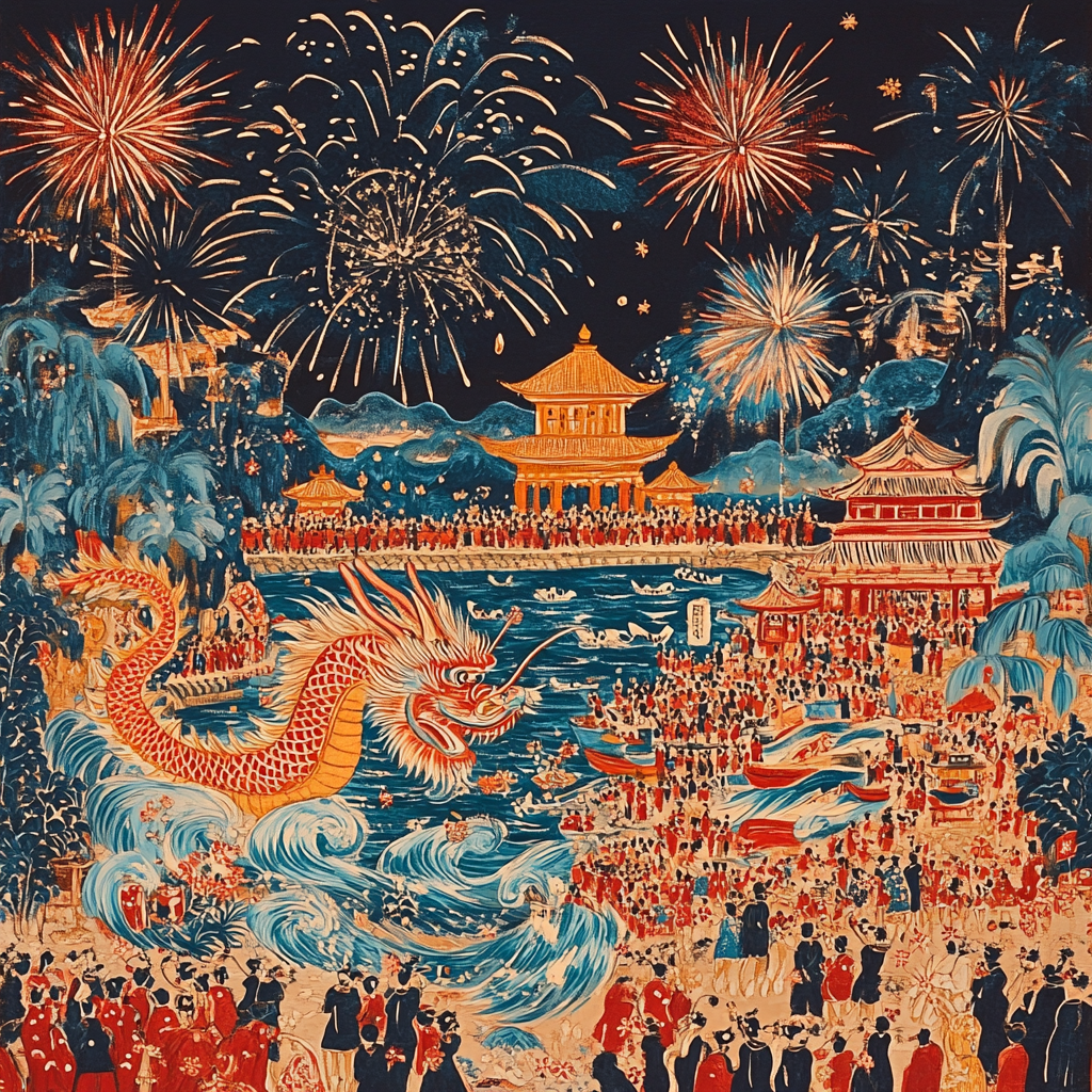 Hokusai Inspired Dragon Festival Number painting