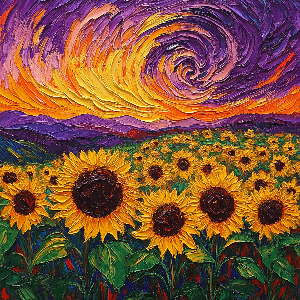 Van Gogh Inspired Sunflower Field At Dusk Paint by numbers art