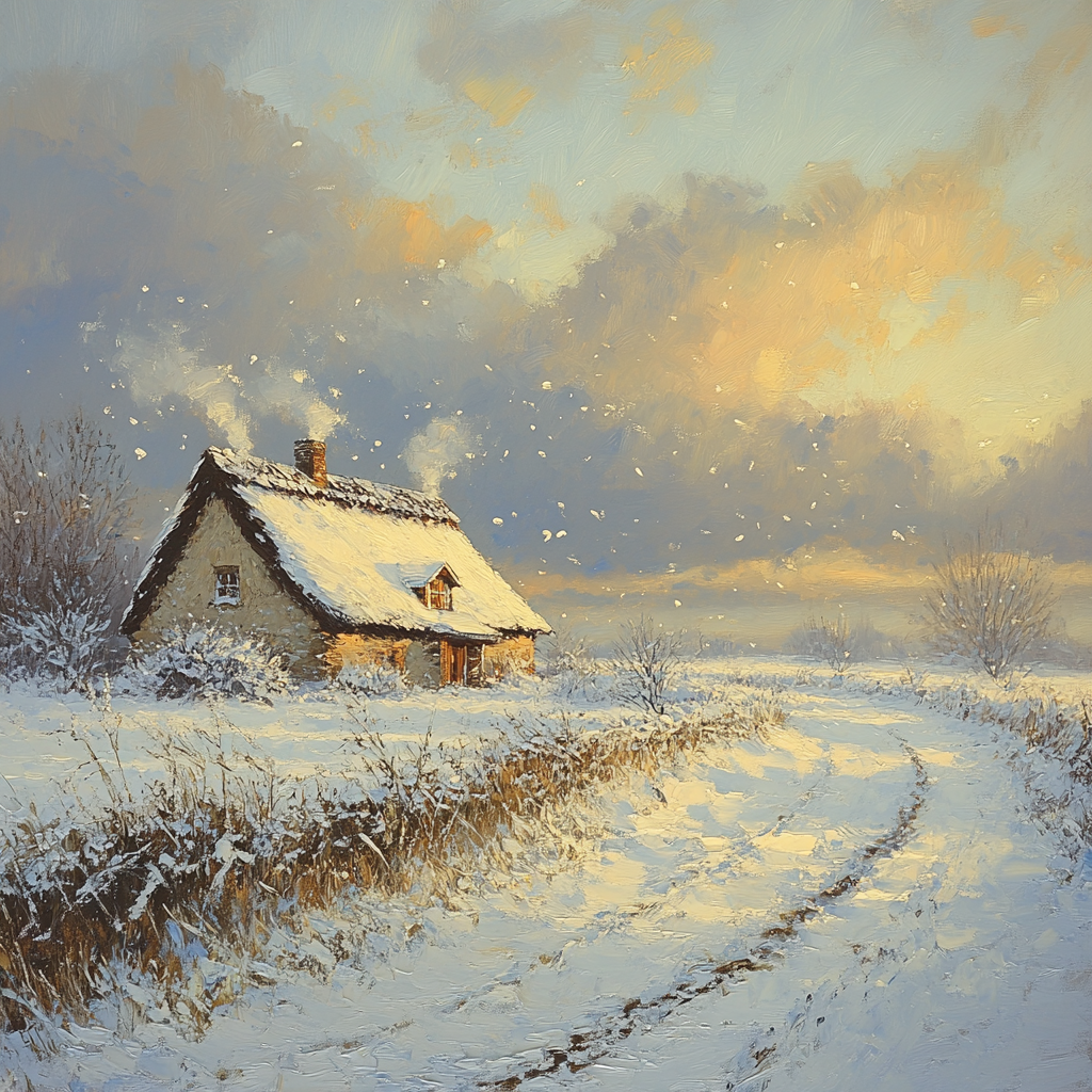 John Constable Inspired Cottage Snowfall paint by color