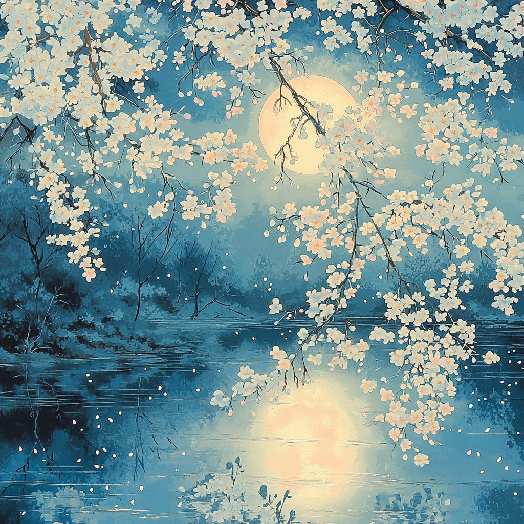 Utagawa Hiroshige Inspired Moonlit Blossoms Of Edo Number Painting