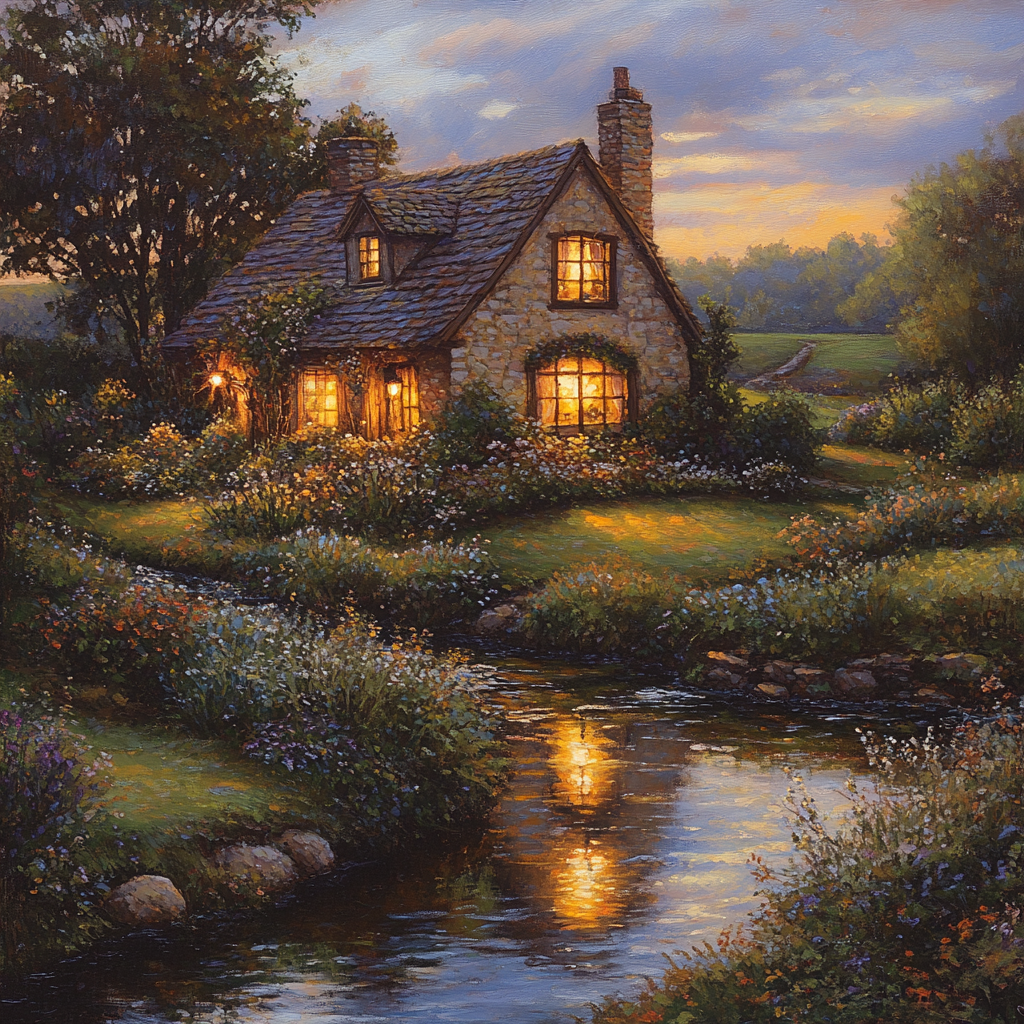 Thomas Kinkade Inspired Cozy Cottage Numbered painting kits