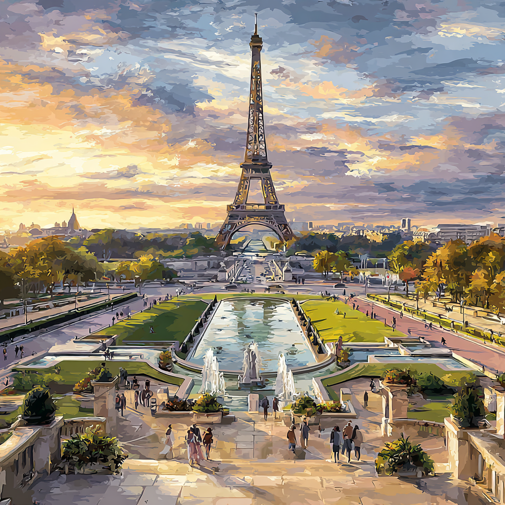 Jardins Du Trocadero View Of Eiffel Tower Paris France Numbered painting kits