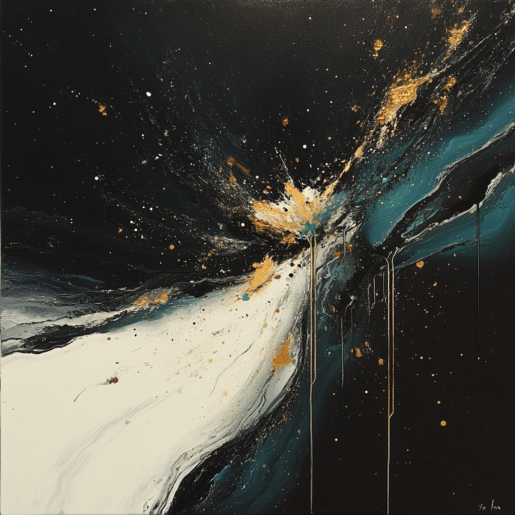 Jackson Pollock Inspired Tempestuous Metallic Rainfield Number painting