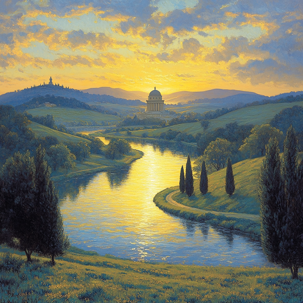 Raphael Inspired Dawn Over Idealized Countryside Numbered painting kits