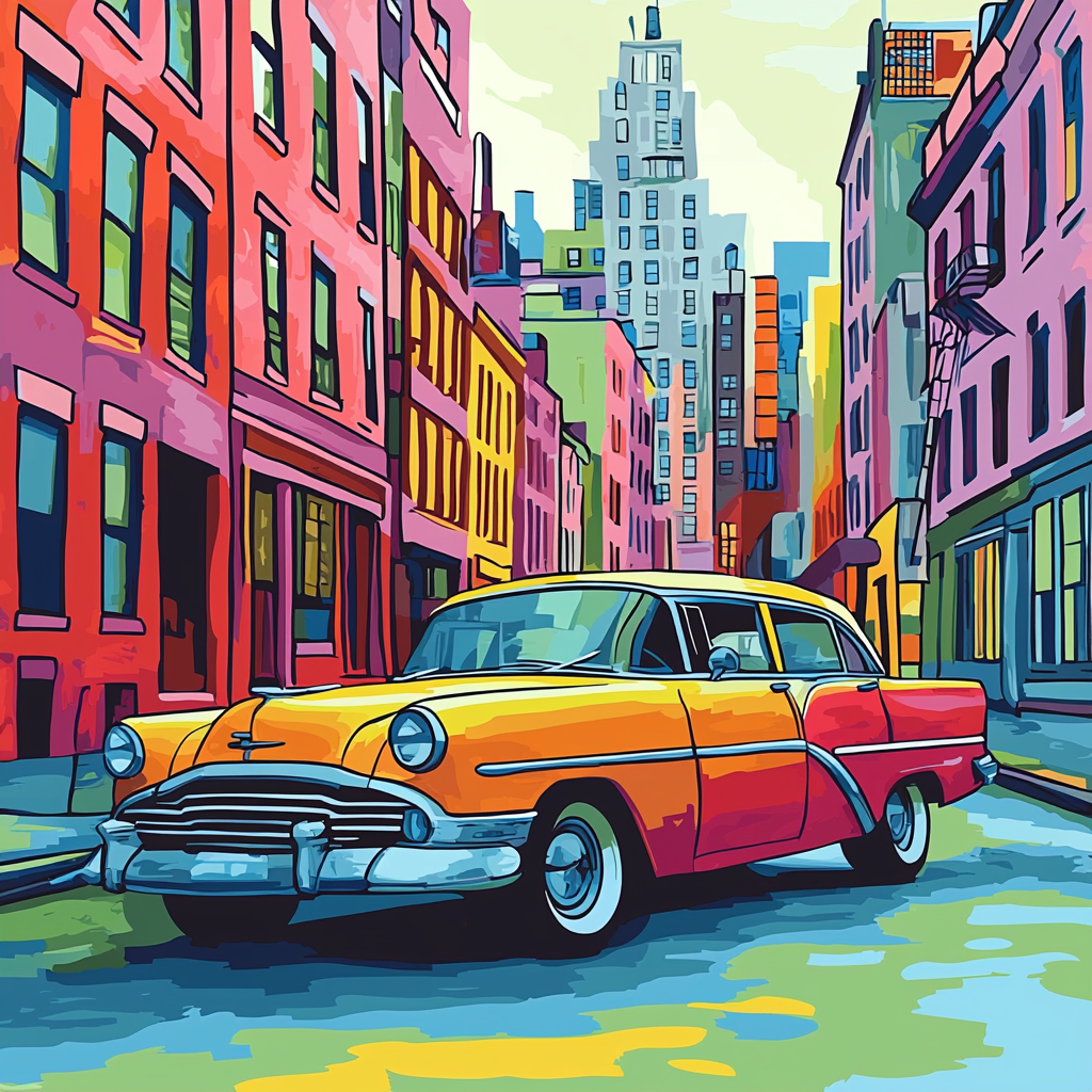 Edward Hopper Inspired Vibrant Vintage Vehicles Numbered Painting Kits
