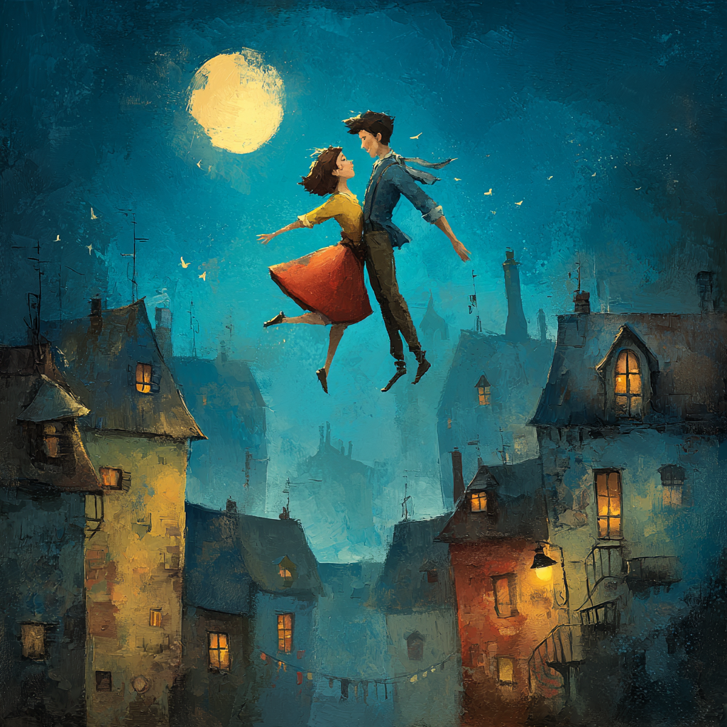 Marc Chagall Inspired Lovers Above Village paint by color