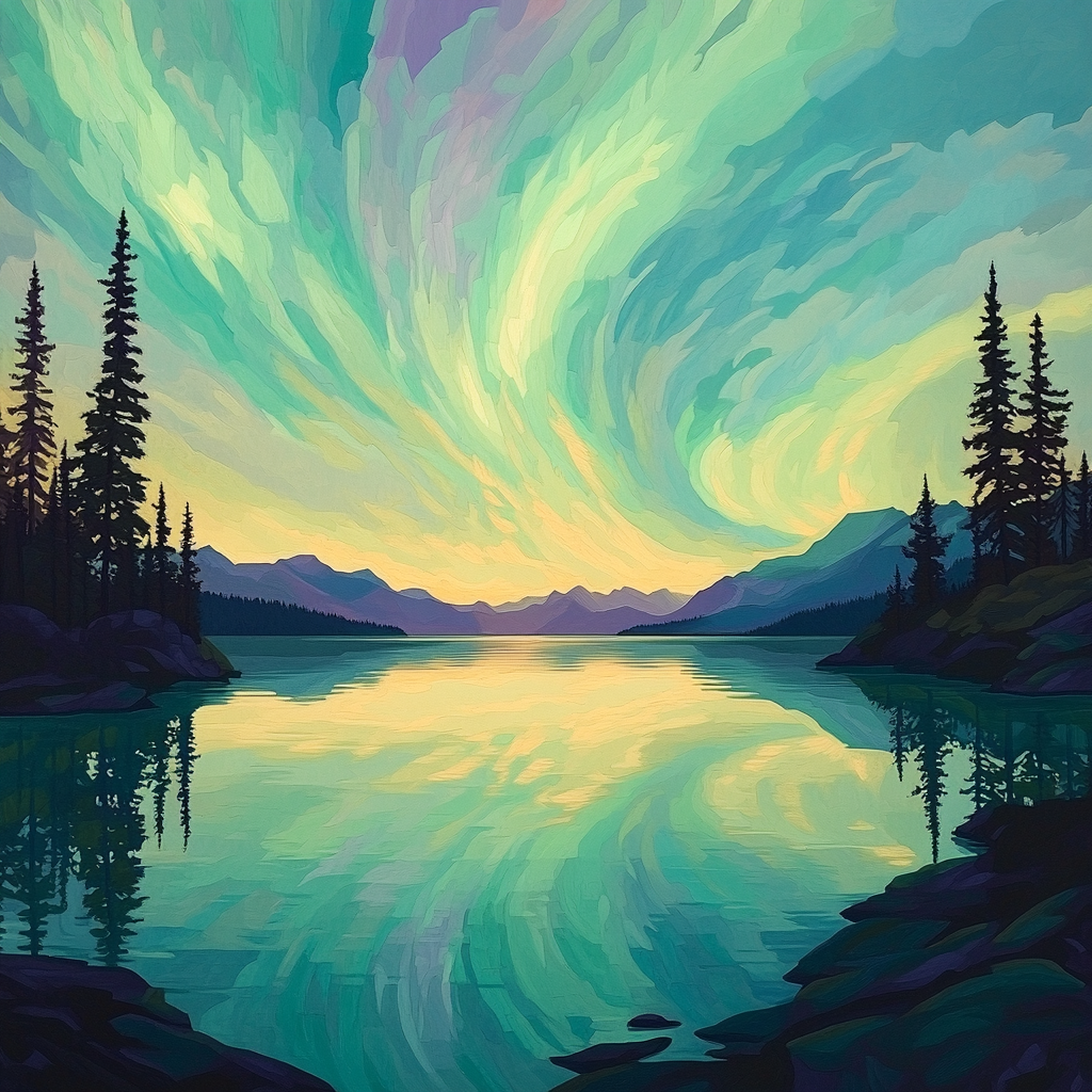 Lawren Harris Inspired Northern Lake Reflecting Aurora Symphony DIY paint by numbers