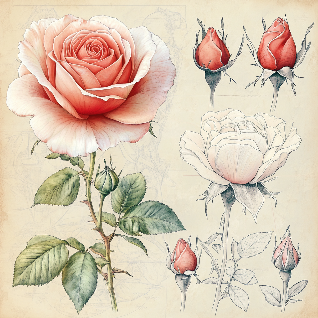 Leonardo Da Vinci Inspired Botanical Study Of Roses paint by numbers
