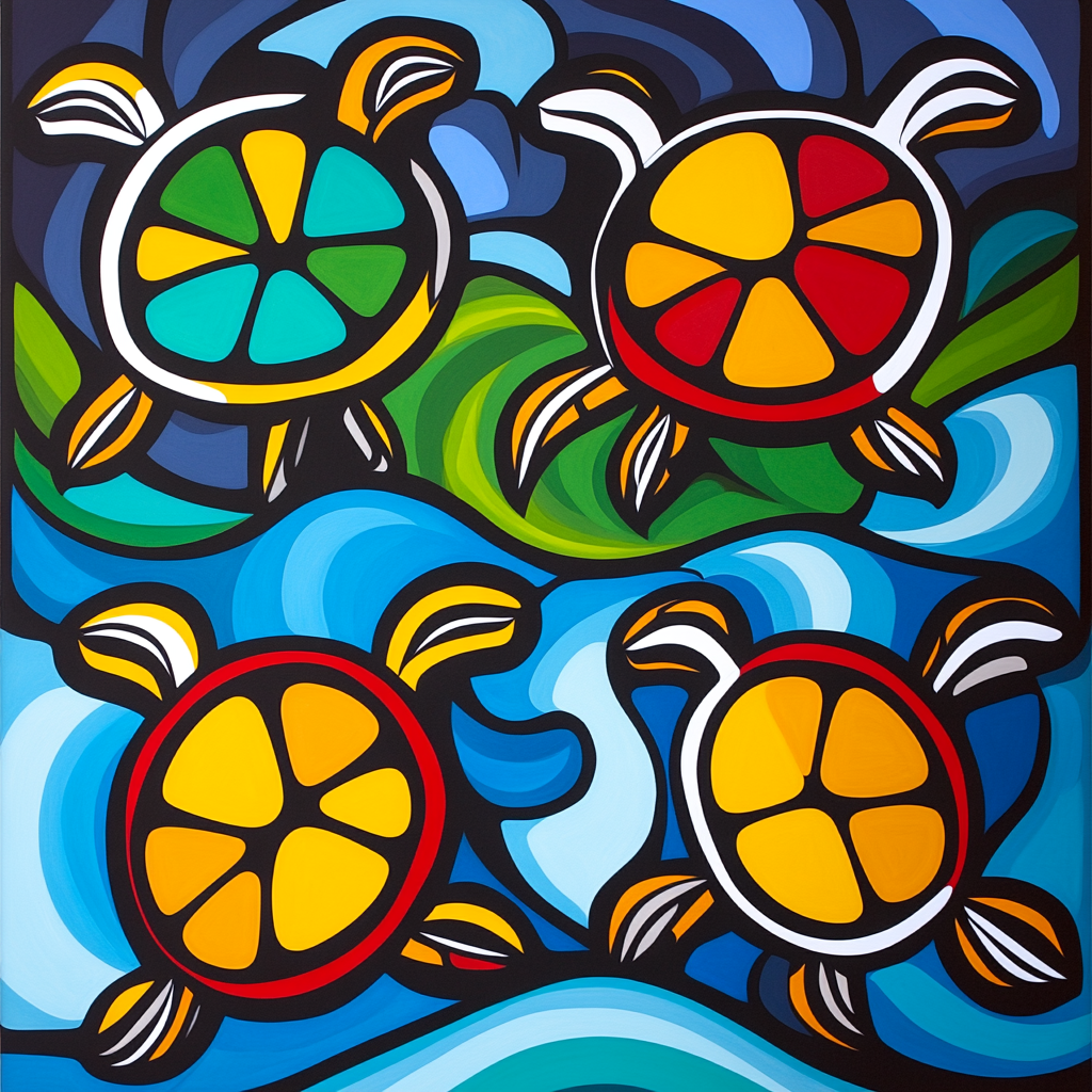 Norval Morrisseau Inspired Turtle Guardians Of The Sacred Waters Paint by numbers art