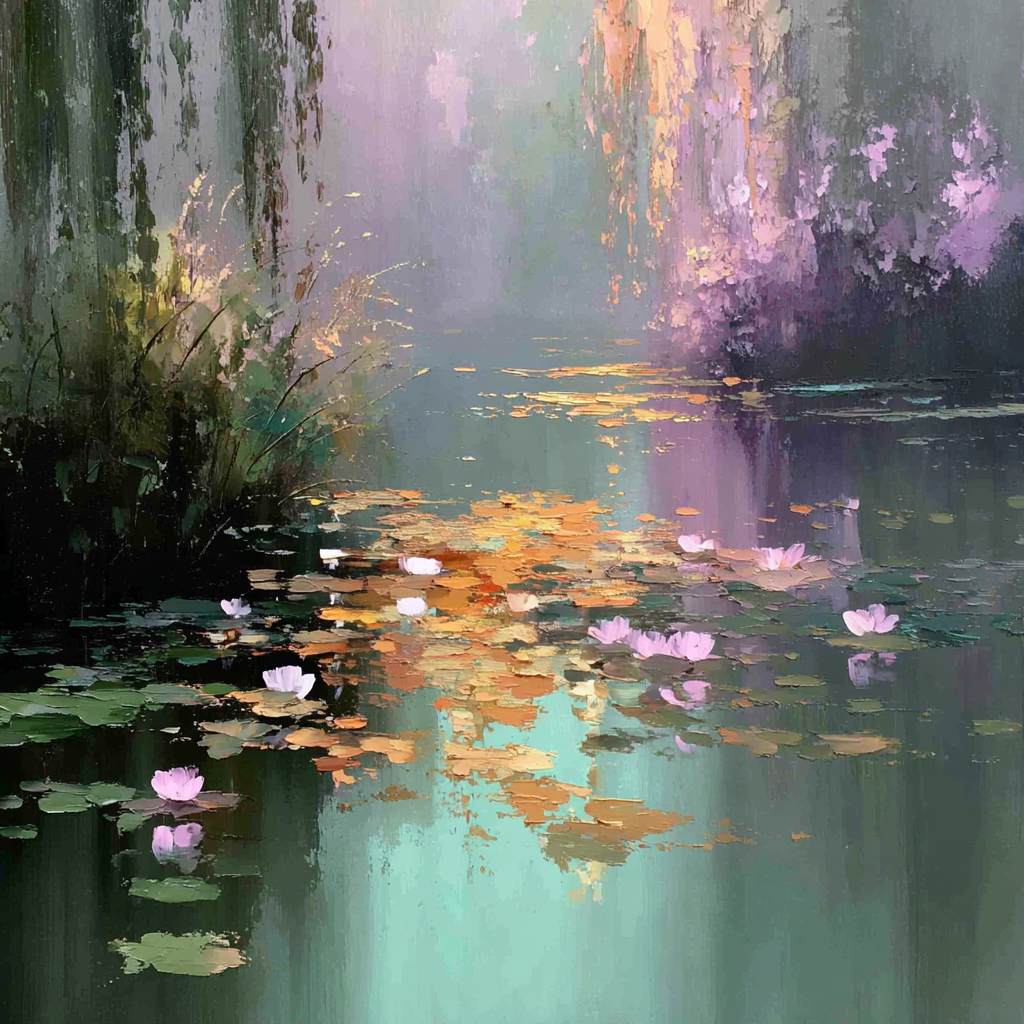 Monet Inspired Morning Lake paint by color