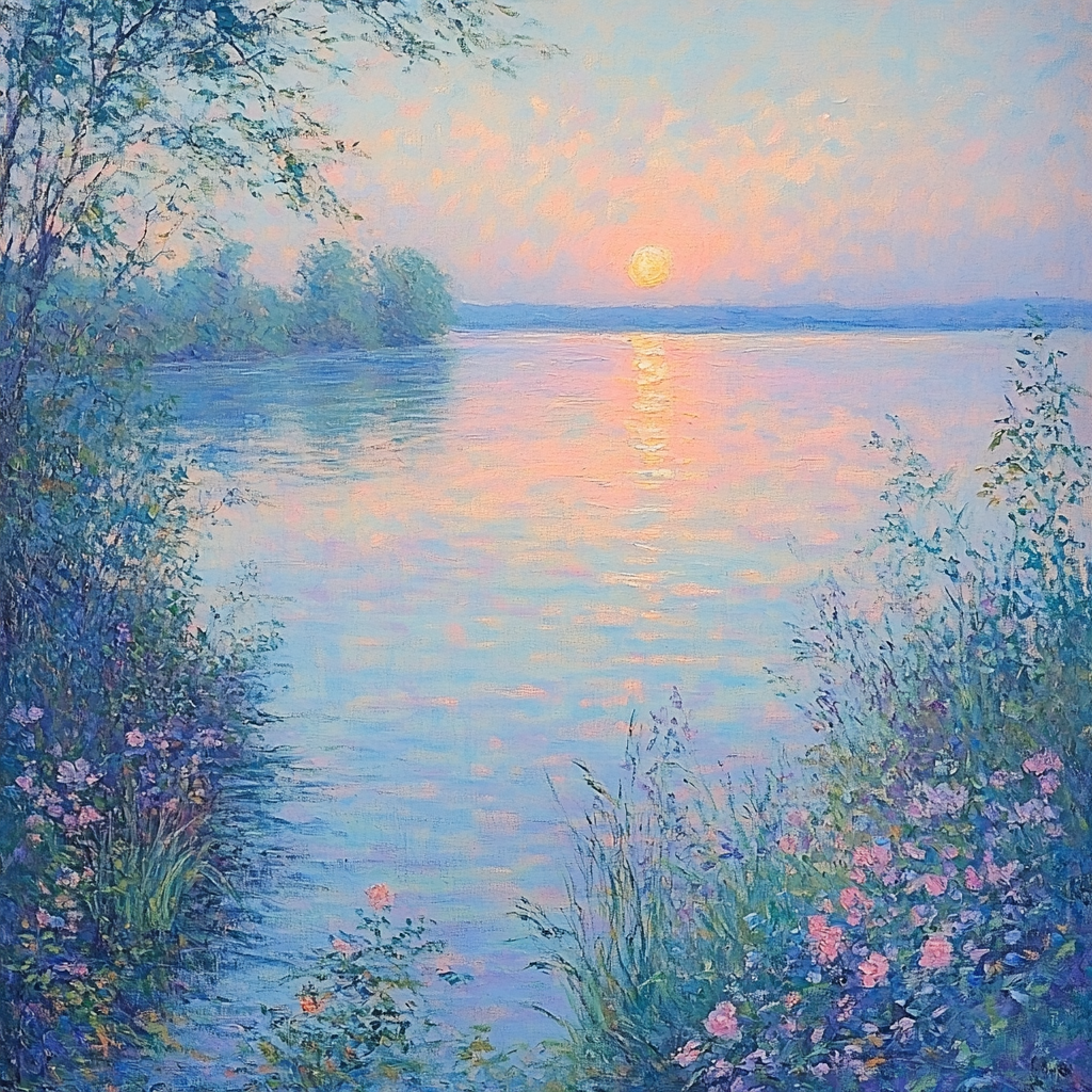 Monet Inspired Serene Lake At Dusk Paint by numbers art
