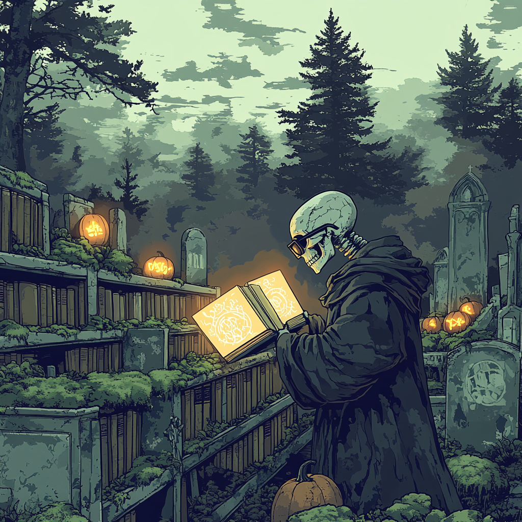 Graveyard Librarian Spooky Number painting