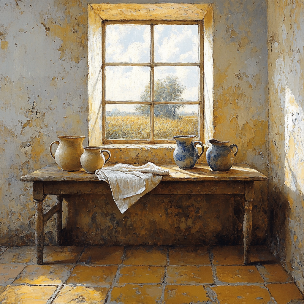 Johannes Vermeer Inspired Luminous Delft Interior With Ceramic Jugs paint by number