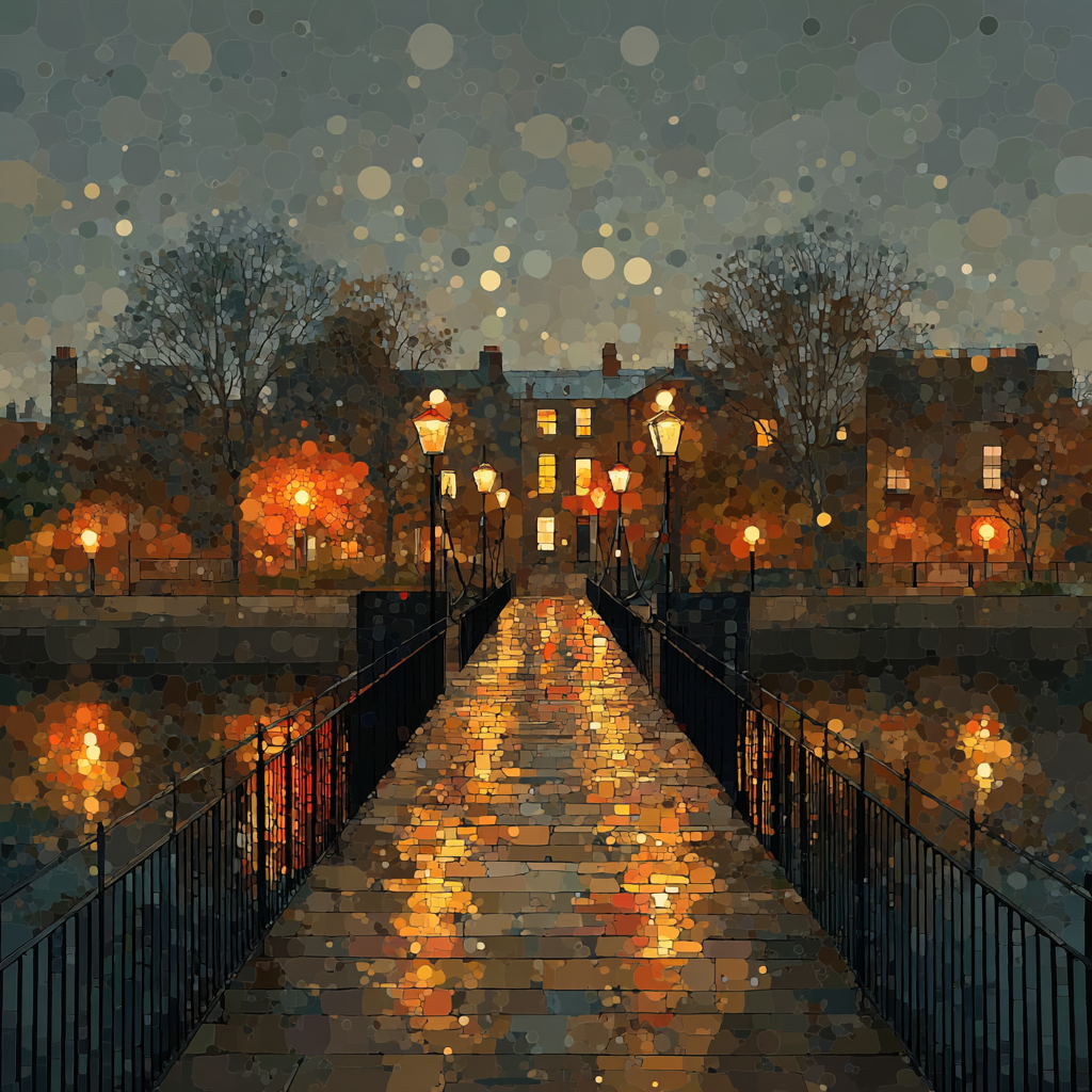 Georges Seurat Inspired Bridge At Dusk paint by numbers