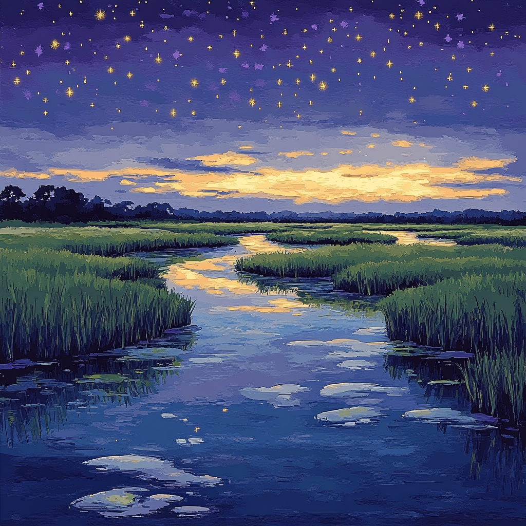 Hiroshige Inspired Starlit Tea Marsh paint by number