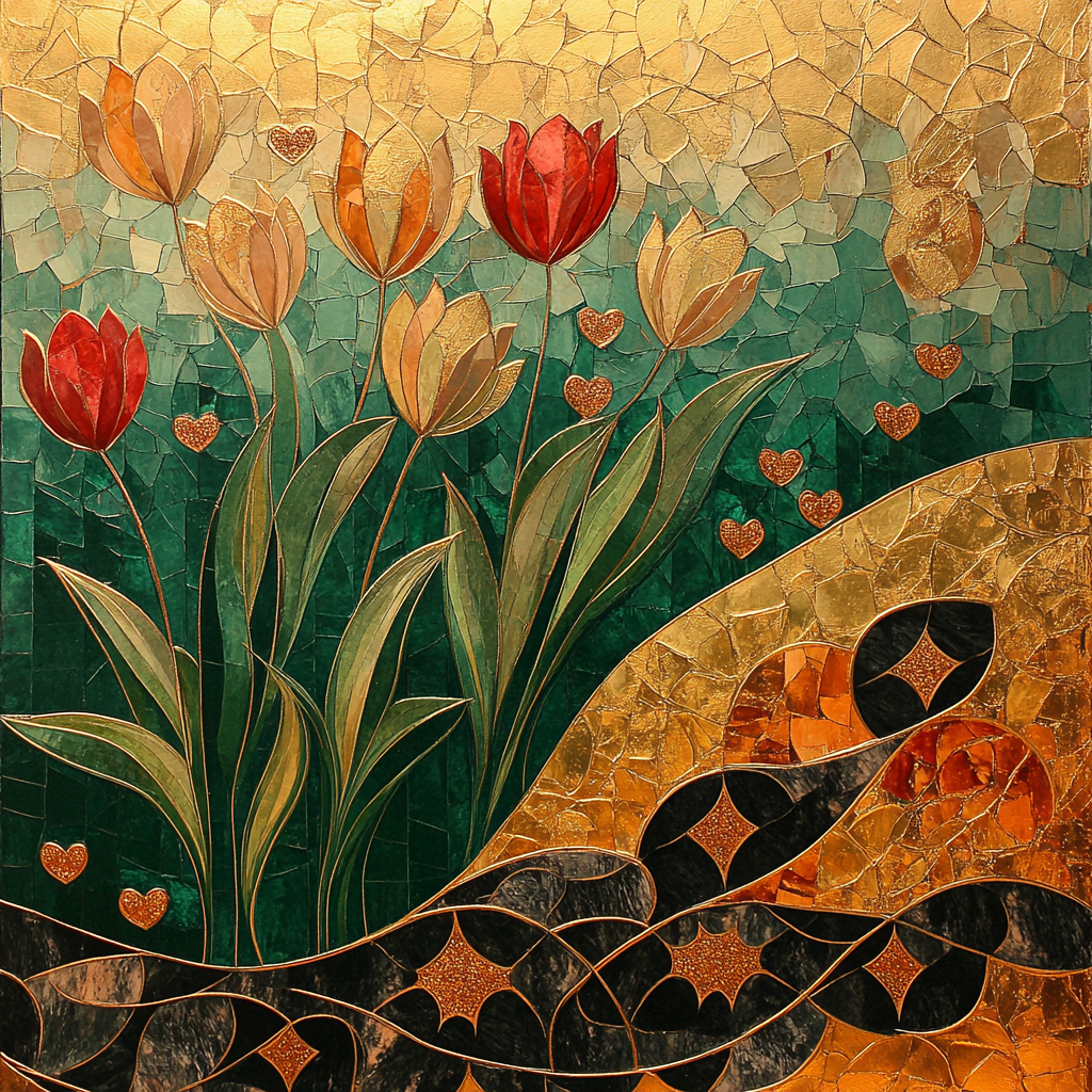 Klimt Inspired Tulip Panel paint by color