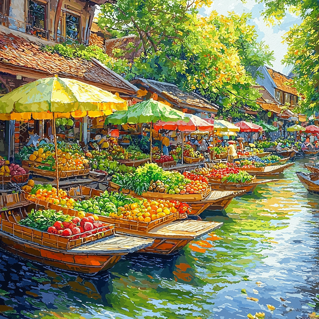 The Floating Market Of Damnoen Saduak Numbered Painting Kits