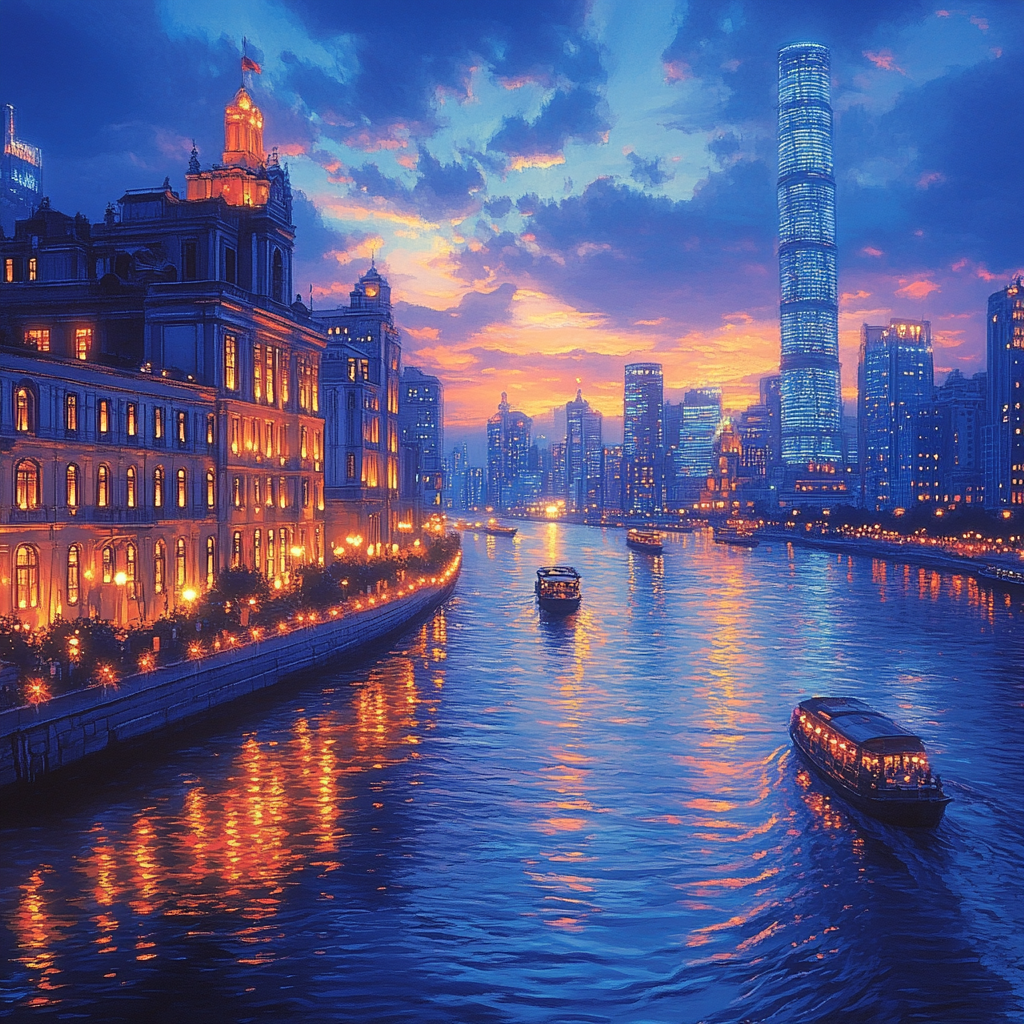 Bund Riverside Skyline Shanghai China paint by number