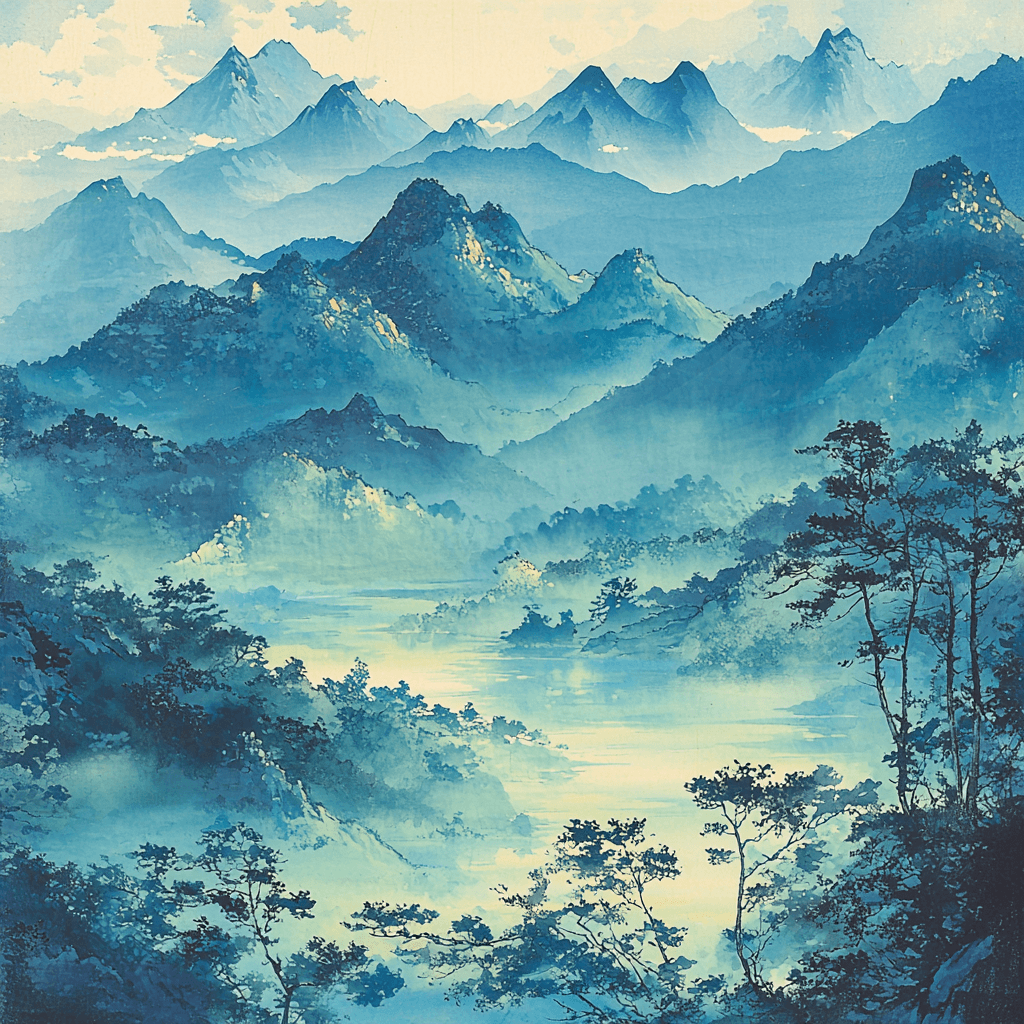 Utagawa Hiroshige Inspired Misty Mountain Echoes Paint By Color