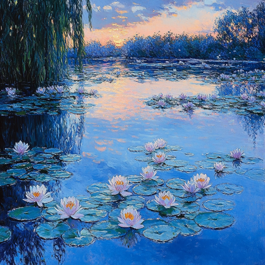 Monet Inspired Lily Pond At Twilight painting number kit