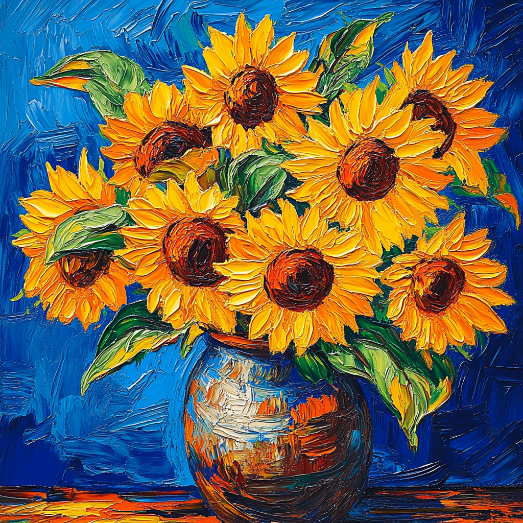 Van Gogh Inspired Sunflowers In A Vase paint by number