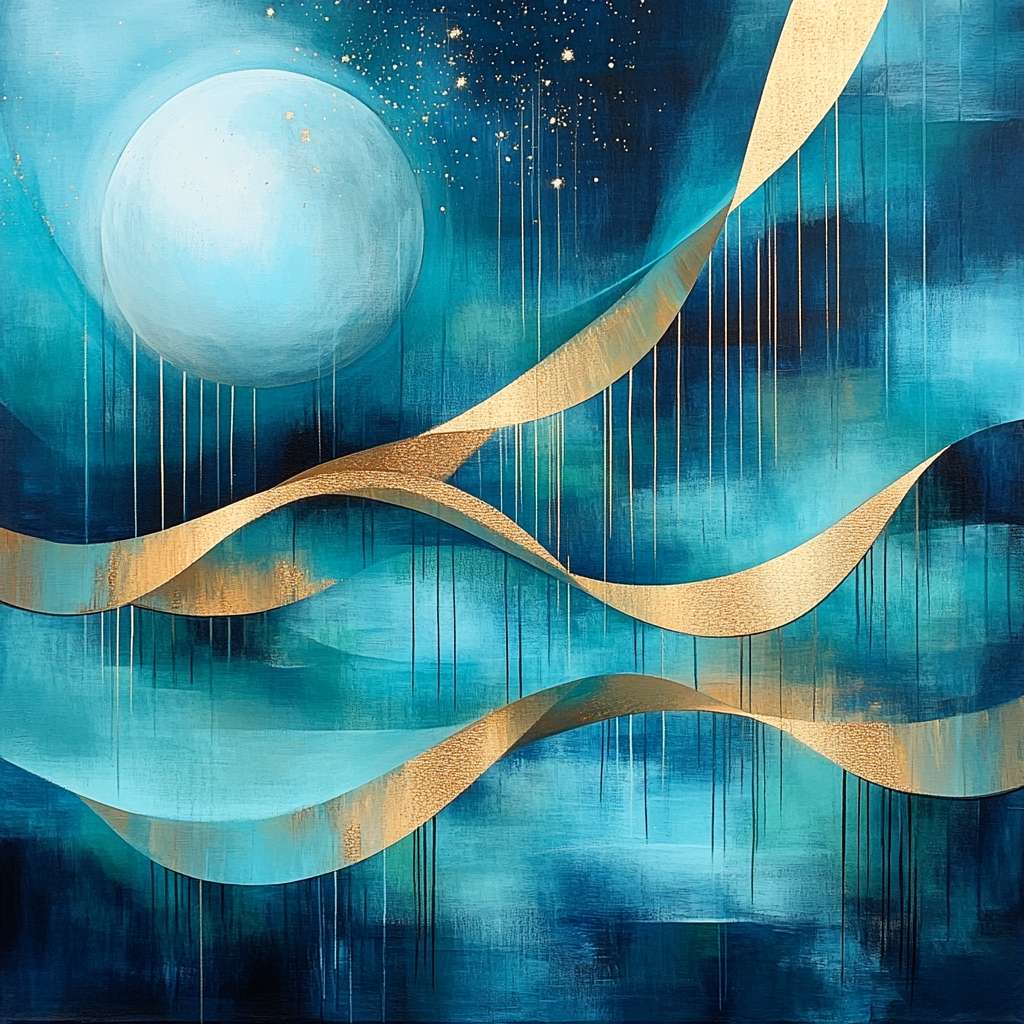 Jackson Pollock Inspired Lunar Rhythm In Turquoise And Gold painting number kit