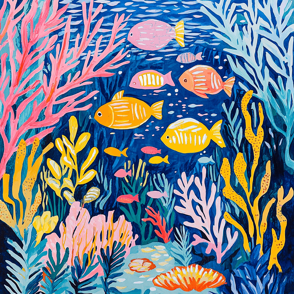 Henri Matisse Inspired Vibrant Ocean Ecosystem Numbered Painting Kits