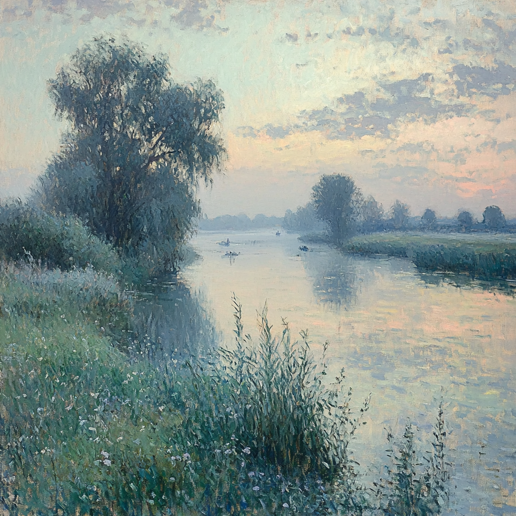 Monet Inspired Misty River Landscape Number painting