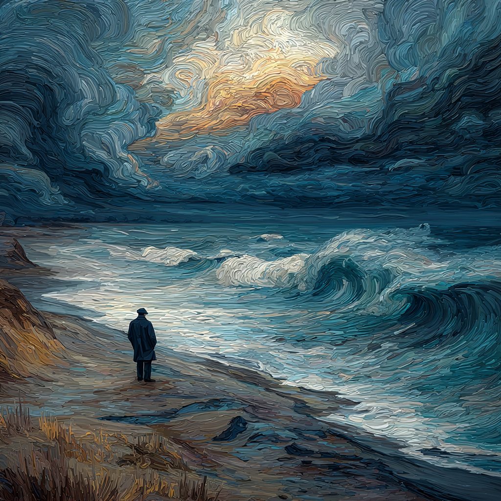 Edvard Munch Inspired Stormy Beach Landscape paint by numbers