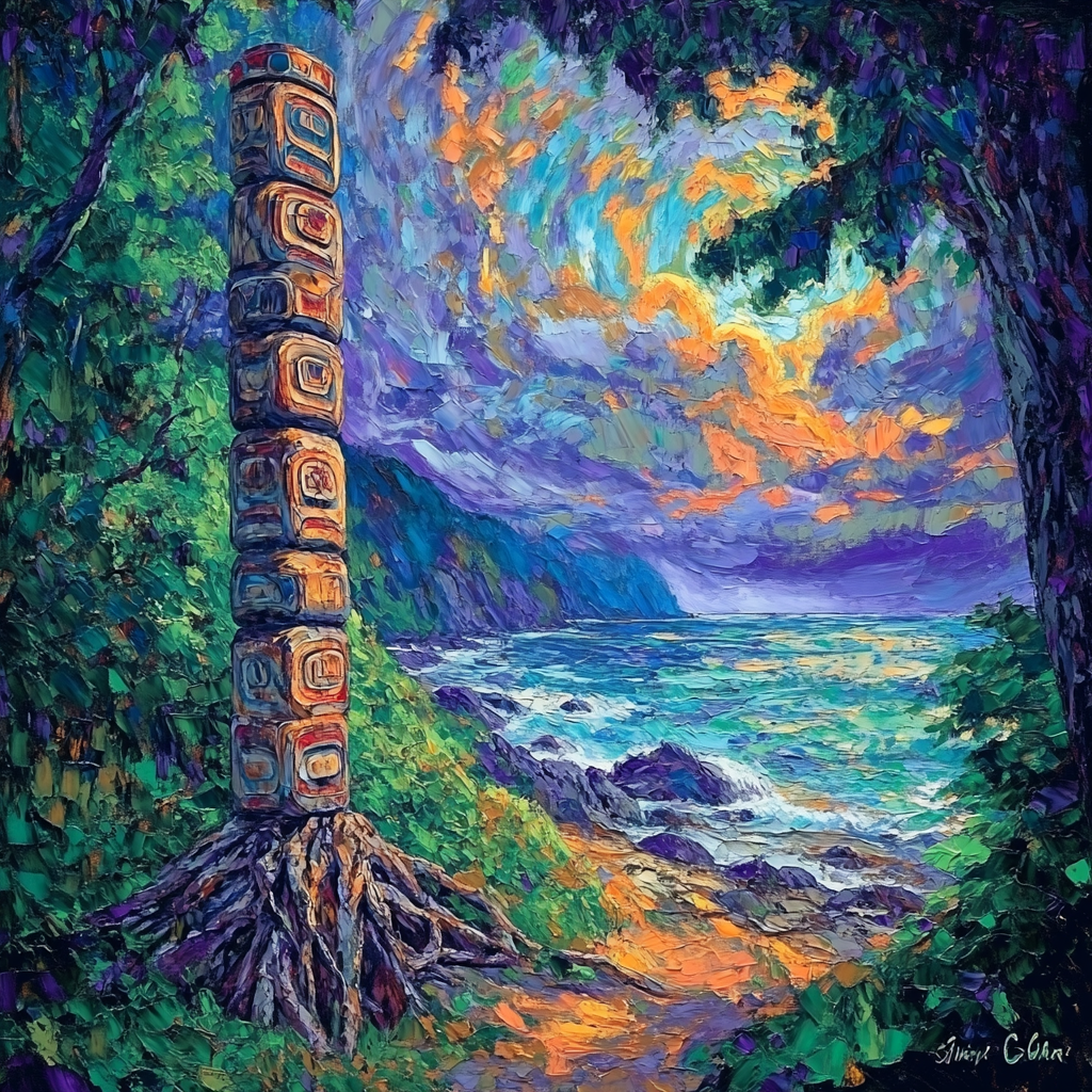 Emily Carr Inspired Coastal Totem Pole Serenity Number painting