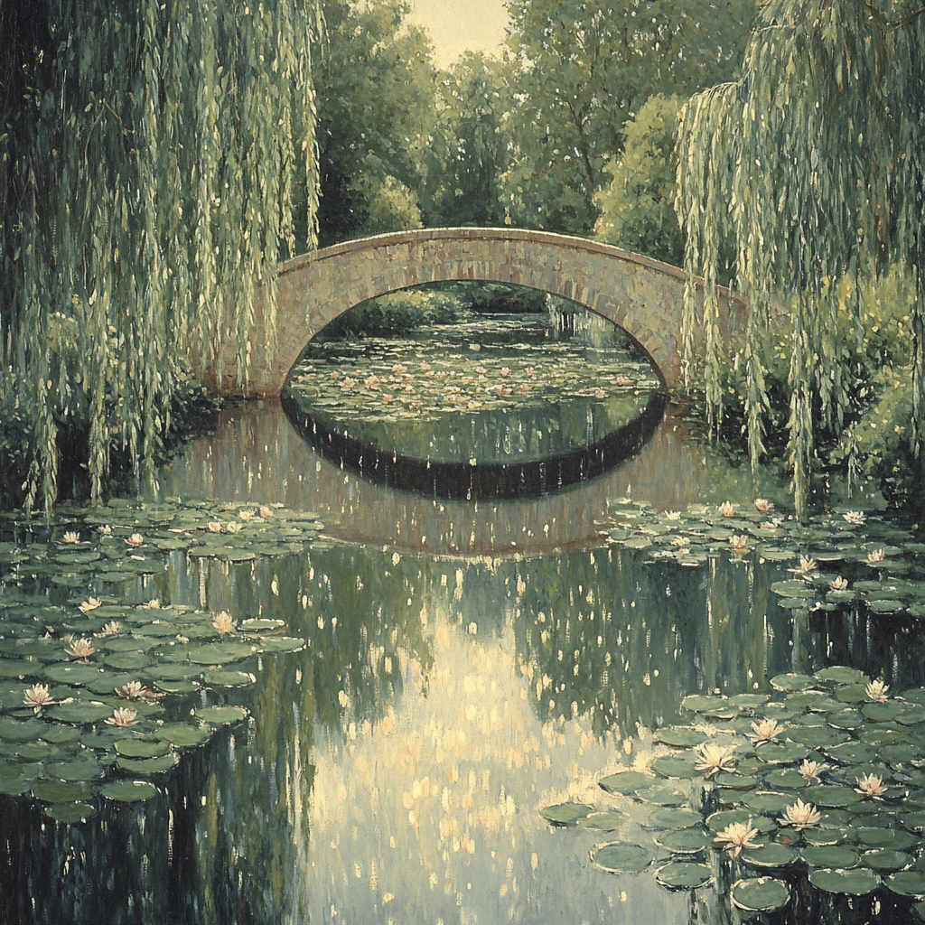Claude Monet Inspired Giverny Bridge Reflection In Silver Rain Number painting