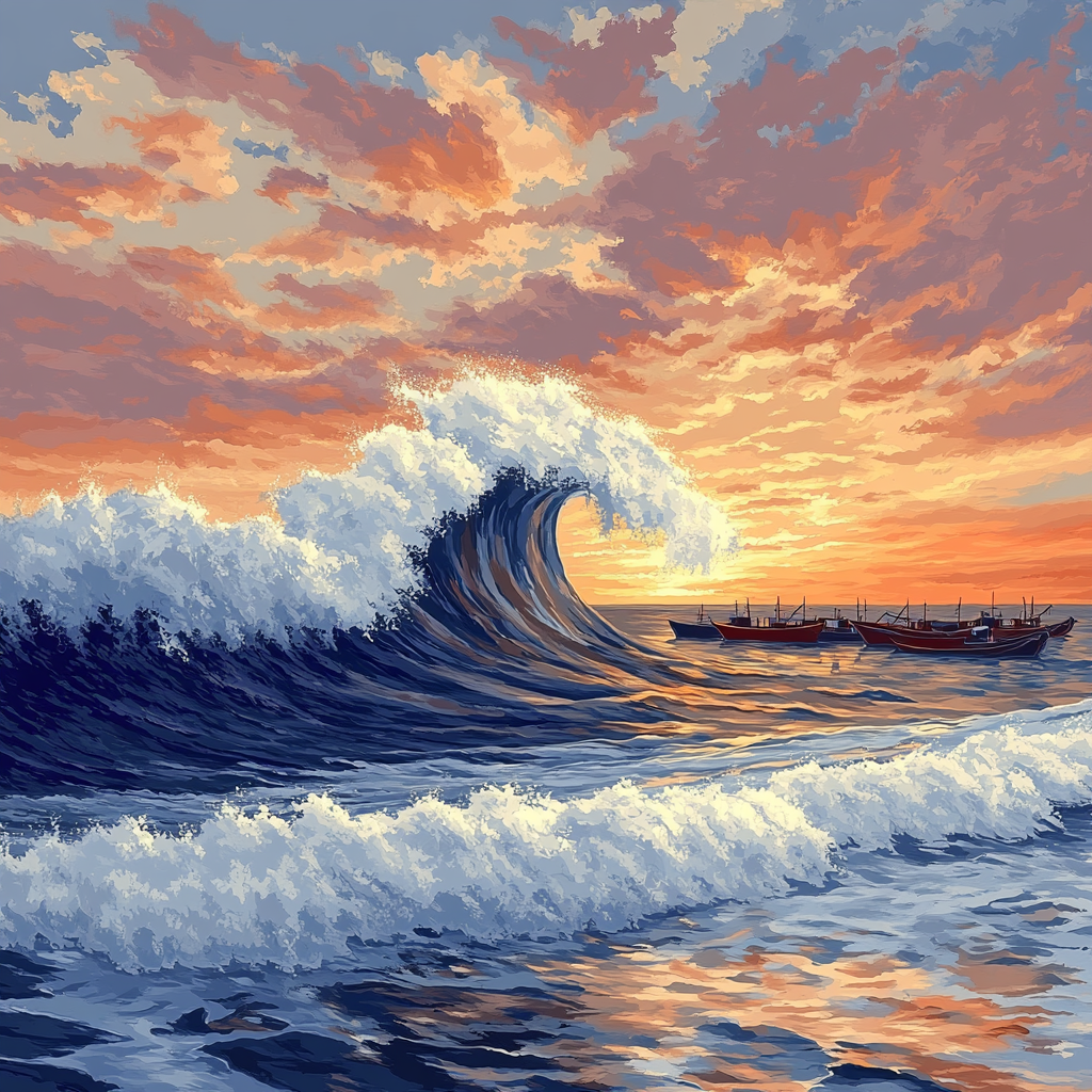 Hokusai Inspired Great Wave At Sunset Paint by numbers art
