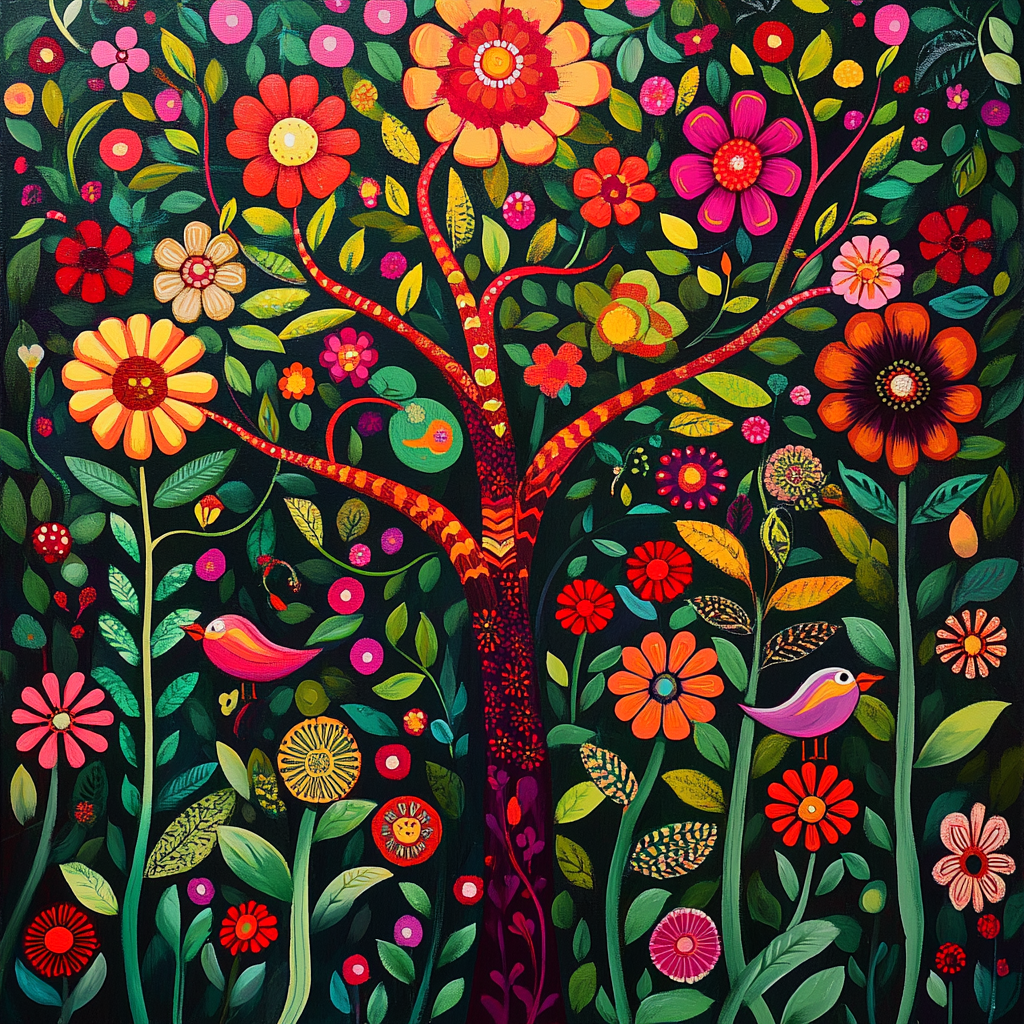 Frida Kahlo Inspired Resilient Nature Symphony Number painting