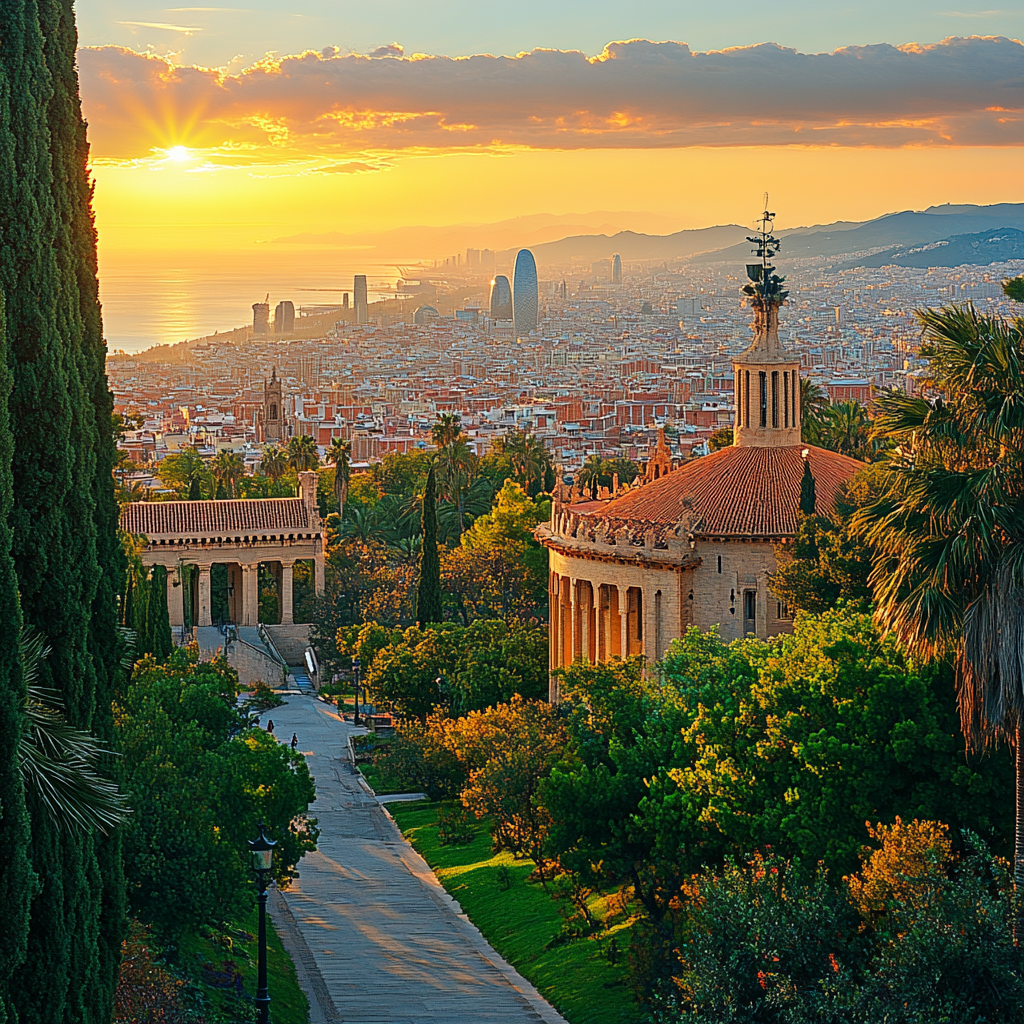 Cityscape From Montjuic Hill Overlooking Barcelona Spain DIY paint by numbers