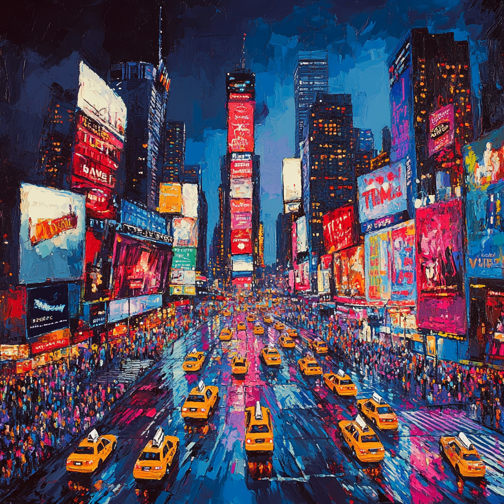 Times Square Night Crossing New York City United States painting number kit