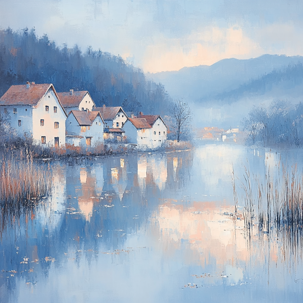 Monet Inspired Misty River Village painting number kit