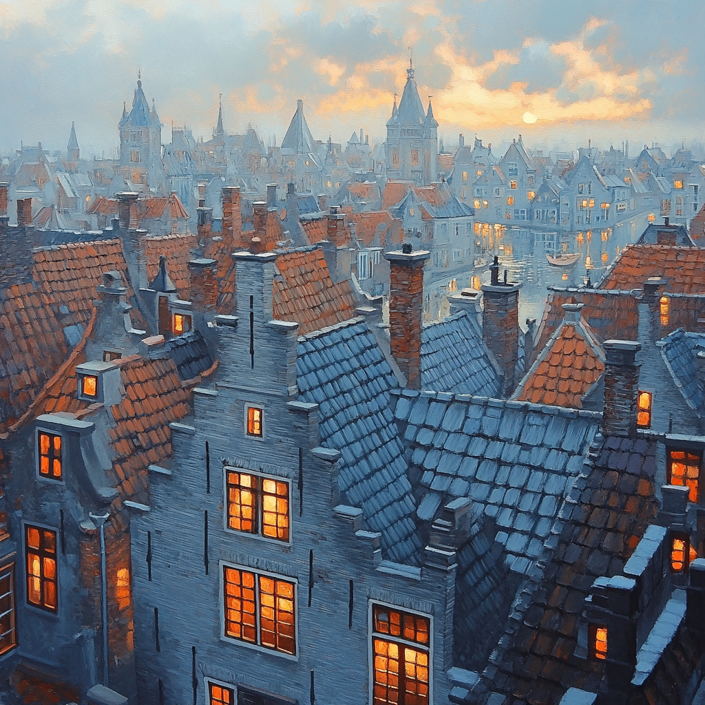Johannes Vermeer Inspired Delft Rooftops At Dawn Paint by numbers kits
