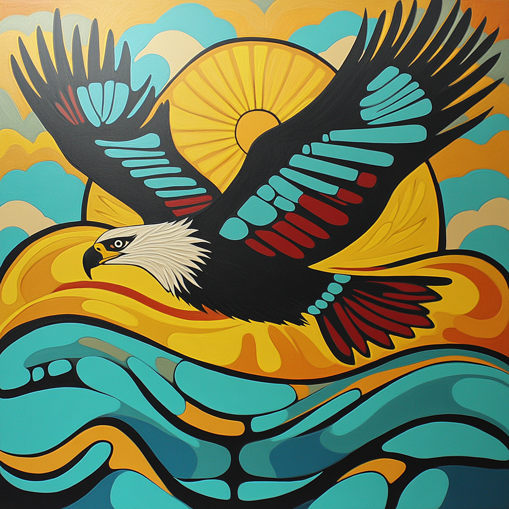 Norval Morrisseau Inspired Eagle Soaring Above The Sacred Waters Paint by numbers art
