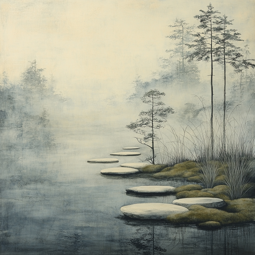 Zhao Mengfu Inspired Whispering Mist Garden painting number kit