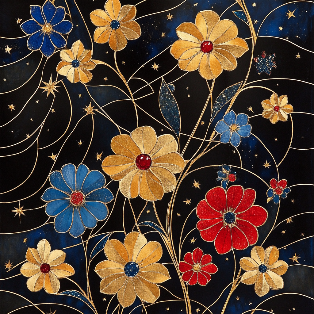Gustav Klimt Inspired Celestial Floral Medley paint by numbers