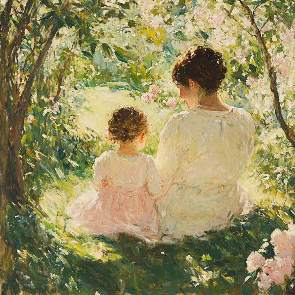 Mary Cassatt Inspired Mother And Child In Garden Number painting