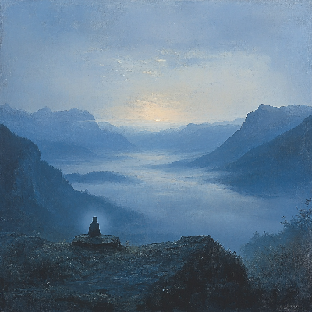 Caspar David Friedrich Inspired Misty Mountain Morning paint by number