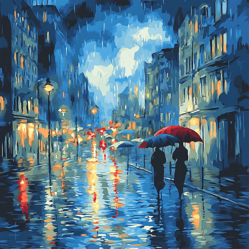 Edvard Munch Inspired Emotional Rainy Street Number painting