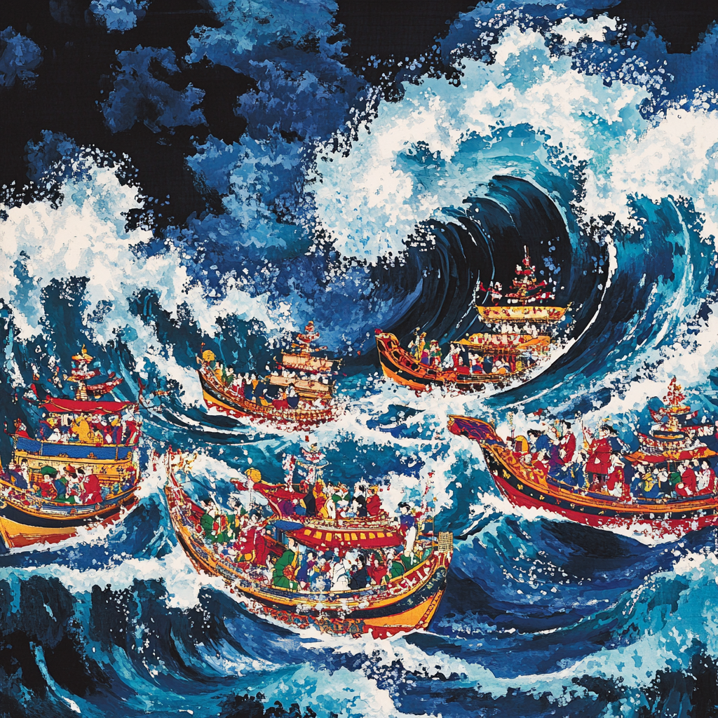 Hokusai Inspired Ocean Wave Festival painting number kit