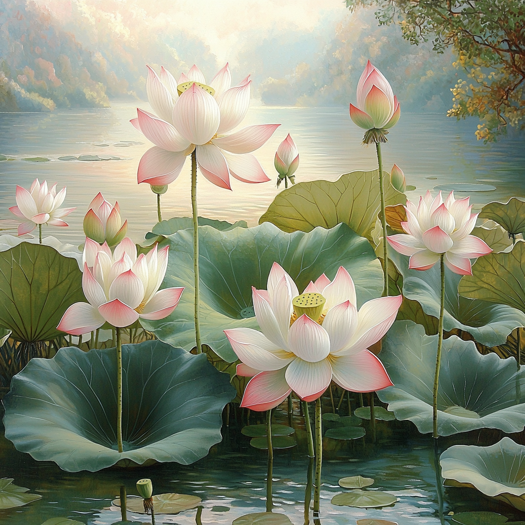 Zhao Mengfu Inspired The Enchantment Of Lotus Blooms Numbered Painting Kits