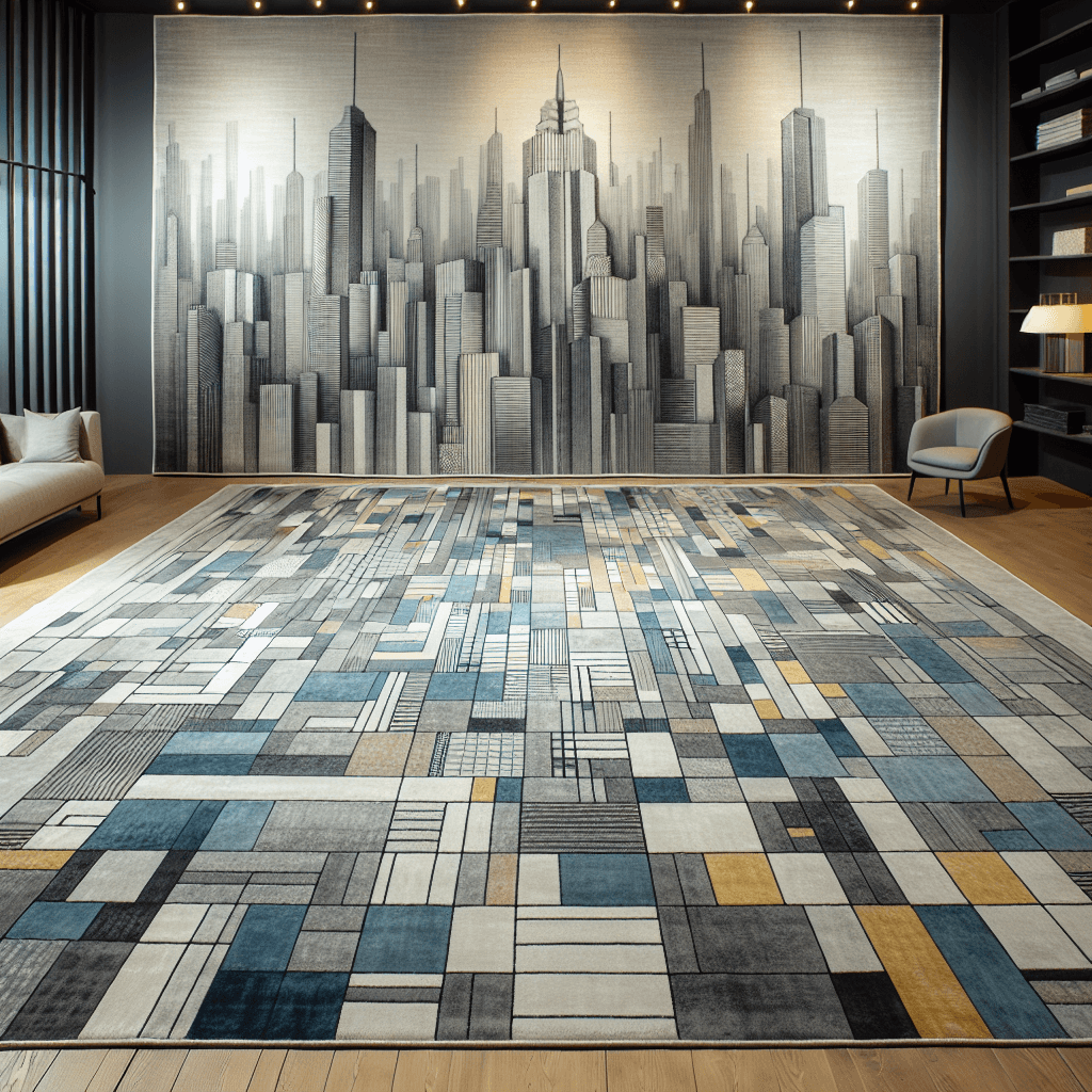 Abstract Cityscape Area Rug Paint By Color