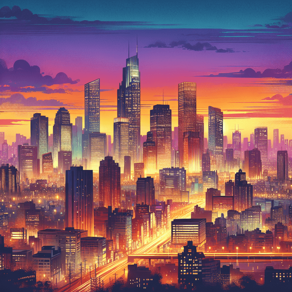 Glowing City Skyline At Dusk Number Painting