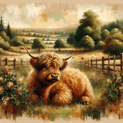 Highland Cow's Rustic Charm Painting By Numbers Kit
