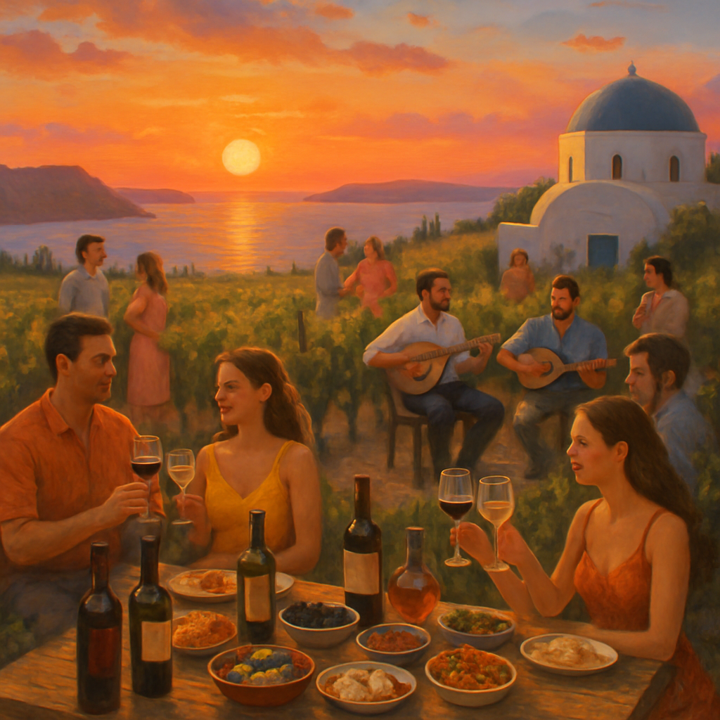 Santorini Sunset Wine Festival - Santorini, Greece Painting By Numbers Kit